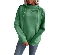 KUIH Hoodies for Women Cowl Neck Hooded Sweatshirt Drawstring Pullover Sweaters Loose Fit Long Sleeve Tops Plain Jumpers Womens Fleece Lined Hoodie Warm Top Autumn Winter Tops with Pocket Green