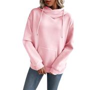KUIH Hoodies for Women Cowl Neck Hooded Sweatshirt Drawstring Pullover Sweaters Loose Fit Long Sleeve Tops Plain Jumpers Womens Fleece Lined Hoodie Warm Top Autumn Winter Tops with Pocket Pink
