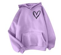 KUIH Hoodies for Women UK Autumn Winter Cute Print Hooded Sweathirts Cosy Fleece Jumper Outdoor Solid Casual Fashion Baggy Pullover Tops Ladies Hoody Long Sleeve Tops with Pocket Streetwear