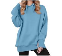 KUIH Hoodies for Women UK Casual Oversized Sweatshirt with Thumb Hole Plain Loose Hooded Pullover Sweater Fleece Lined Top Autumn Winter Jumper Ladies Longline Hoody Warm Tops Plus Size Sky Blue
