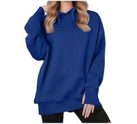 KUIH Hoodies for Women UK Casual Oversized Sweatshirt with Thumb Hole Plain Loose Hooded Pullover Sweater Fleece Lined Top Autumn Winter Jumper Ladies Longline Hoody Warm Tops Plus Size Blue