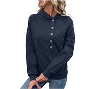 KUIH Hoodies for Women UK Ladies Button Up Pullover Hoodie Long Sleeve Sweatshirts with Pocket Vintage Hoody Sweaters Ladies Sweatshirts Essential Hoodie Spring Autumn Fashion Cosy Tops