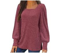 KUIH Jumpers for Women UK Clearance 2024,Ladies Lantern Sleeve Square Neck Sweater Tunic Tops Longline Long Sleeve Tops Casual Pullover with Slid Slit Sweatshirts Knitted Tops Winter Clothes Red