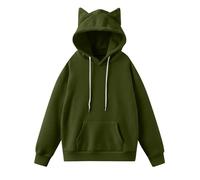 KUIH Ladies Hoodies Pullover Drawstring Long Sleeve Sweatshirt with Cat Hood Solid Color Autumn Fashion Casual Hooded Sweatshirts Ladies Cute Sweater Jumper Tops with Pockets Plain Hoody Green