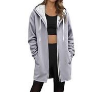 KUIH Ladies Longline Hoodies Full Zip Longer Length Sweatshirt Solid Casual Women Long Fleece Lined Jackets Winter Coats Warm Hooded Cardigan Long Sleeve Outerwear Fall Outfits for Women