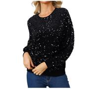 KUIH Ladies Party Tops Long Sleeve Glitter Tops for Women UK Sparkle Sequin Top Loose Tunic Tops Glitter Party Tops Elegant Evening Top for Women UK Plus Size Casual Pullover Sparkly T Shirts Black