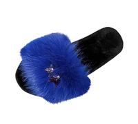 KUIH Ladies Slippers Faux Fur Sliders Flat House Slippers Ladies Open Toe Slip On Plush Slipper Lightweight Non Slip Home Shoes for Indoor and Outdoor Bedroom Footwear