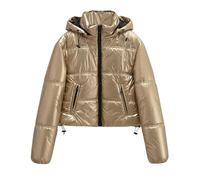 KUIH Ladies Winter Jackets Hooded Puffer Jackets Zipper Outerwear Cropped Down Coat Ladies Shinny Puffer Jacket Loose Quilted Jackets Sport Jacket Ladies Bubble Coats Overcoat Winter Clothes