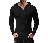 KUIH Lightweight Hoodies Mens Button Up Pullover Waffle Hoodie Outdoor Sweatshirt Slim Athletic Sport Hoodie Casual Long Sleeve Shirts Workout Running Hoody Tracksuit Hooded Top Sportswear Black