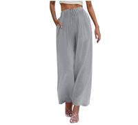 KUIH Linen Trousers Womens Elasticated Waist Wide Leg Trousers with Pockets Ladies Cotton Linen Pants Casual Loose Palazzo Pants Travel Holiday Beach Bottoms Lounge Wear