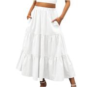 KUIH Long Skirts for Women UK Chiffon Summer Maxi Skirt Elasticated Waist Ladies Tiered A Line Skirts for Beach, Party, Holiday White