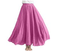 KUIH Long Skirts for Women UK Summer Linen Maxi Skirt Elasticated Waist Ladies Plain Flowy Casual A Line Skirts for Beach, Party. Holiday Hot Pink