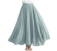 KUIH Long Skirts for Women UK Summer Linen Maxi Skirt Elasticated Waist Ladies Plain Flowy Casual A Line Skirts for Beach, Party. Holiday Mint Green