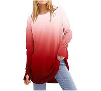 KUIH Long Sleeve Tops Women Oversized Sweatshirt Loose Fit Crew Neck Pullover Gradient Color Longline T Shirts Womens Baggy Tops Ladies Cotton Blouse Loose Top Tunics Autumn Tees Sportswear