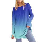 KUIH Long Sleeve Tops Women Oversized Sweatshirt Loose Fit Crew Neck Pullover Gradient Color Longline T Shirts Womens Baggy Tops Ladies Cotton Blouse Loose Top Tunics Autumn Tees Sportswear