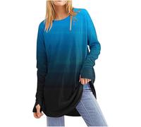 KUIH Long Sleeve Tops Women Oversized Sweatshirt Loose Fit Crew Neck Pullover Gradient Color Longline T Shirts Womens Baggy Tops Ladies Cotton Blouse Loose Top Tunics Autumn Tees Sportswear