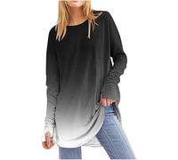 KUIH Long Sleeve Tops Women Oversized Sweatshirt Loose Fit Crew Neck Pullover Gradient Color Longline T Shirts Womens Baggy Tops Ladies Cotton Blouse Loose Top Tunics Autumn Tees Sportswear
