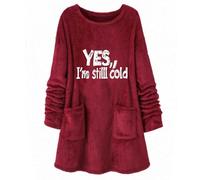 KUIH Long Sweatshirt Women Oversized Jumper Sherpa Fleece Longline Sweatshirts Letter Print Warm Tops Autumn Winter Sweaters Ladies Fluffy Tops Thermal Thicken Pullover with Pockets