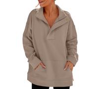 KUIH Long Sweatshirts for Women UK Oversized Zip Up Sweatshirts Pullover Top Ladies Half Zip Jumper Warm Tunics Fleece Sweatshirt Solid Loose Long Sleeve Tops with Pockets Autumn Winter Clothes