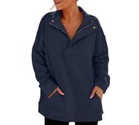 KUIH Long Sweatshirts for Women UK Oversized Zip Up Sweatshirts Pullover Top Ladies Half Zip Jumper Warm Tunics Fleece Sweatshirt Solid Loose Long Sleeve Tops with Pockets Autumn Winter Clothes