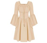 KUIH Medieval Dress Women UK Renaissance Dress Ladies Medieval Peasant Dress Lace Up Corset Dress Vintage Fairy Folklore Costume Cottagecore Dress Smocked Dresses Halloween Costumes Outfits