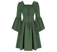 KUIH Medieval Dress Women UK Renaissance Dress Ladies Medieval Peasant Dress Lace Up Corset Dress Vintage Fairy Folklore Costume Cottagecore Dress Smocked Dresses Halloween Costumes Outfits