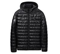 KUIH Men's Down Jackets UK Clearance Warm Lightweight Padded Puffer Jacket with Hood Full Zip Quilted Coats Puffy Coat Windbreaker Thermal Hoodies Warm Outerwear for Hiking Camping Travelling