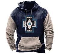 KUIH Men's Hoodie Pullover Oversized Fleece Lined Sweatshirt Ethnic Prnted Casual Jumper Hoody Long Sleeve Pullover Tops Plus Size Hooed Sweatshirts for Men Sports Hoody Leisure Workwear
