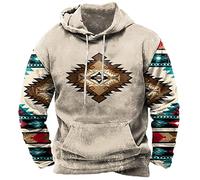KUIH Men's Hoodie Pullover Oversized Fleece Lined Sweatshirt Ethnic Prnted Casual Jumper Hoody Long Sleeve Pullover Tops Plus Size Hooed Sweatshirts for Men Sports Hoody Leisure Workwear
