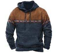 KUIH Men's Hoodie Pullover Oversized Fleece Lined Sweatshirt Ethnic Prnted Casual Jumper Hoody Long Sleeve Pullover Tops Plus Size Hooed Sweatshirts for Men Sports Hoody Leisure Workwear