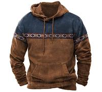 KUIH Men's Hoodie Pullover Oversized Fleece Lined Sweatshirt Ethnic Prnted Casual Jumper Hoody Long Sleeve Pullover Tops Plus Size Hooed Sweatshirts for Men Sports Hoody Leisure Workwear