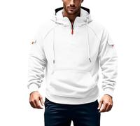 KUIH Men's Hoodies Casual Pullover Hoodie Plain Hoody Fleece Sweatshirts with Hood Tactical Military Jumper Long Sleeve Quarter Zip Hoody Tops with Pocket Outdoor Workwear Workout Gym Jacket White