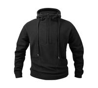 KUIH Mens Hoodies Warm Military Fleece Sweatshirt Half Zip Pullover Hoodie Workwear Autumn Winter Hoody Solid Casual Long Sleeve Sweatshirts with Pockets Thermal Sweater Jumper Plus Size Black