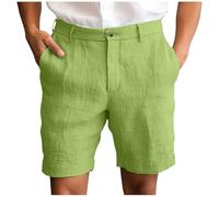 KUIH Mens Linen Shorts, Elastic Waist Straight Leg Summer Shorts Cargo Casual Lightweight Walk Work Short Lounge Bottom Relaxed-Fit Holiday Beach Summer Pants with Pockets Green