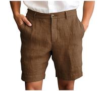 KUIH Mens Linen Shorts, Elastic Waist Straight Leg Summer Shorts Cargo Casual Lightweight Walk Work Short Lounge Bottom Relaxed-Fit Holiday Beach Summer Pants with Pockets Brown