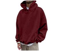 KUIH Mens Oversized Hoodie Baggy Pullover Hoodie Plain Casual Hooded Sweatshirts Long Sleeve Sweater Plus Size Autumn Winter Drawstring Hoody with Front Pocket Outdoor Hooded Top Sportswear Wine