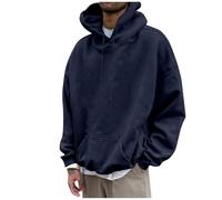KUIH Mens Oversized Hoodie Baggy Pullover Hoodie Plain Casual Hooded Sweatshirts Long Sleeve Sweater Plus Size Autumn Winter Drawstring Hoody with Front Pocket Outdoor Hooded Top Sportswear Navy