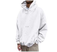 KUIH Mens Oversized Hoodie Baggy Pullover Hoodie Plain Casual Hooded Sweatshirts Long Sleeve Sweater Plus Size Autumn Winter Drawstring Hoody with Front Pocket Outdoor Hooded Top Sportswear White