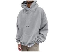 KUIH Mens Oversized Hoodie Baggy Pullover Hoodie Plain Casual Hooded Sweatshirts Long Sleeve Sweater Plus Size Autumn Winter Drawstring Hoody with Front Pocket Outdoor Hooded Top Sportswear Gray