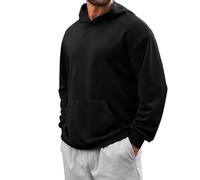 KUIH Mens Oversized Hoodies Sweater Fleece Lined Sweatshirt Plain Hoody Sport Hoodie Loose Pullover Jumpers Comfy Long Sleeve Tops Baggy Thermal Outerwear Athletic Gym Running Top Sportswear Black
