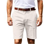 KUIH Men's Shorts, Summer Cotton Casual Business Formal Shorts Solid Color Elastic Waist Stretchy Cargo Chino Short Lightweight Sports Hiking Running Short Pants White