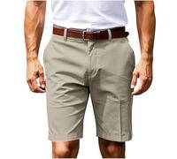 KUIH Men's Shorts, Summer Cotton Casual Business Formal Shorts Solid Color Elastic Waist Stretchy Cargo Chino Short Lightweight Sports Hiking Running Short Pants Gray