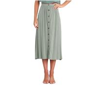 KUIH Midi Skirts for Women UK Elasticated Waist A Line Button Down Skirt with Pockets Plain Lightweight Summer Ladies Casual Skirts