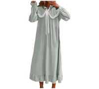 KUIH Negligees for Women UK Puff Long Sleeve Nightdress with Lace Lapel Collar Retro Victorian Vintage Nightgown Nightdresses Nightwear Sleep Dress Pajamas Women's Nightwear Night Shirts Green