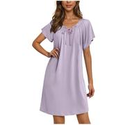 KUIH Negligees for Women UK Short Sleeve Scoop Neck Nightdress Soft Comfy Loungewear V Neck Sleep Dress Ladies Nighties Nightgown Women's Nightwear Plus Size Night Shirts for Women UK Purple