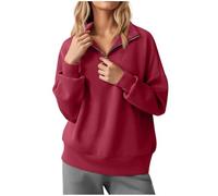 KUIH Oversized Sweatshirt Women Half Zip Pullover Sweater Ladies Jumper Tunic Long Sleeve Top Solid Casual Loose Warm Top Ladies Sweatshirts Plus Size Sweater Fleece Tops Essential Hoodie