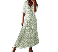 KUIH Plus Size Summer Dress for Women - Short Sleeve Boho Maxi Floral Print Long A Line V Neck Chiffon Beach Tunic for Holiday Vacation