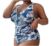 KUIH Plus Size Swimwear for Women Floral Print 2 Piece Swimsuit V Neck Tummy Control Swimming Costume Slimming Swimwear Bathing Suit Push Up Monokinis Ladies Beach Swimsuit