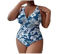 KUIH Plus Size Swimwear for Women Floral Print 2 Piece Swimsuit V Neck Tummy Control Swimming Costume Slimming Swimwear Bathing Suit Push Up Monokinis Ladies Beach Swimsuit