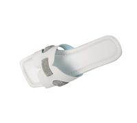 KUIH Sandals for Women, Square Toe Flat Glitter Sliders Summer Mule Slippers Ladies Faux Leather Comfy Washable Silver Sliders Casual Beach Pool Shoes Vacation Holiday Essentials